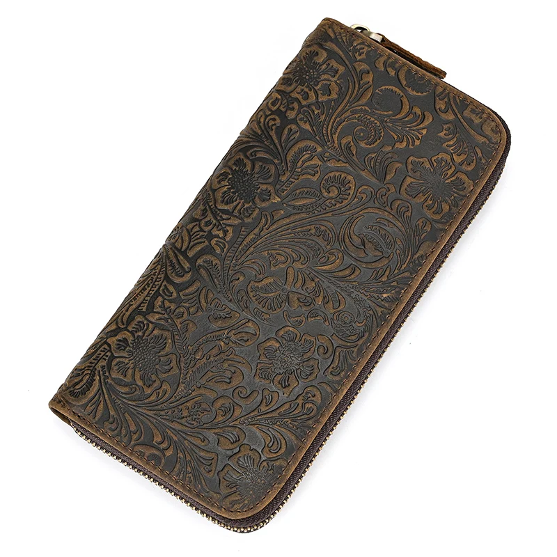 Luxury Double Zipper Women Men Long Wallet Vintage Leather Male Clutch Purse Man Phone Card Coin 100% Genuine Leather Men Wallet
