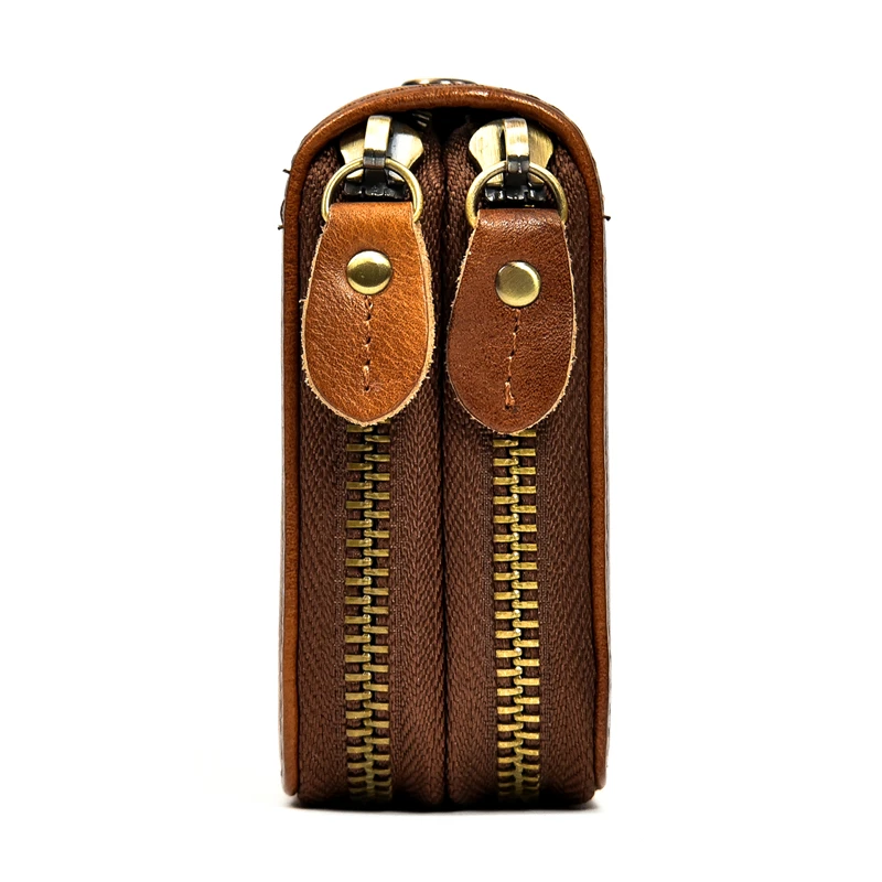 Luxury Double Zipper Women Men Long Wallet Vintage Leather Male Clutch Purse Man Phone Card Coin 100% Genuine Leather Men Wallet