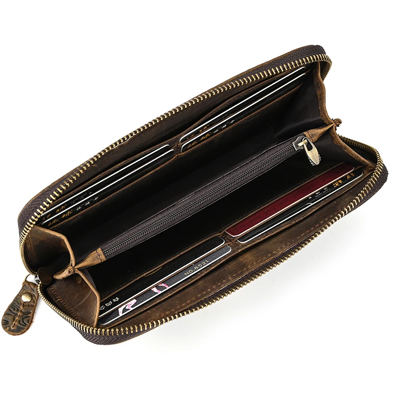 Luxury Double Zipper Women Men Long Wallet Vintage Leather Male Clutch Purse Man Phone Card Coin 100% Genuine Leather Men Wallet