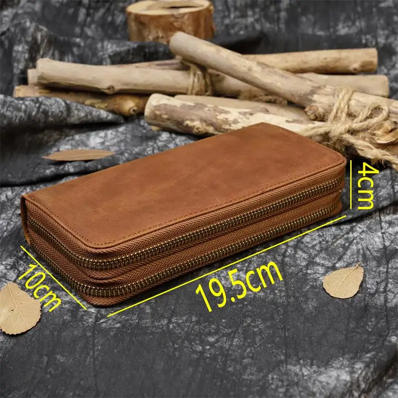 Luxury Double Zipper Women Men Long Wallet Vintage Leather Male Clutch Purse Man Phone Card Coin 100% Genuine Leather Men Wallet