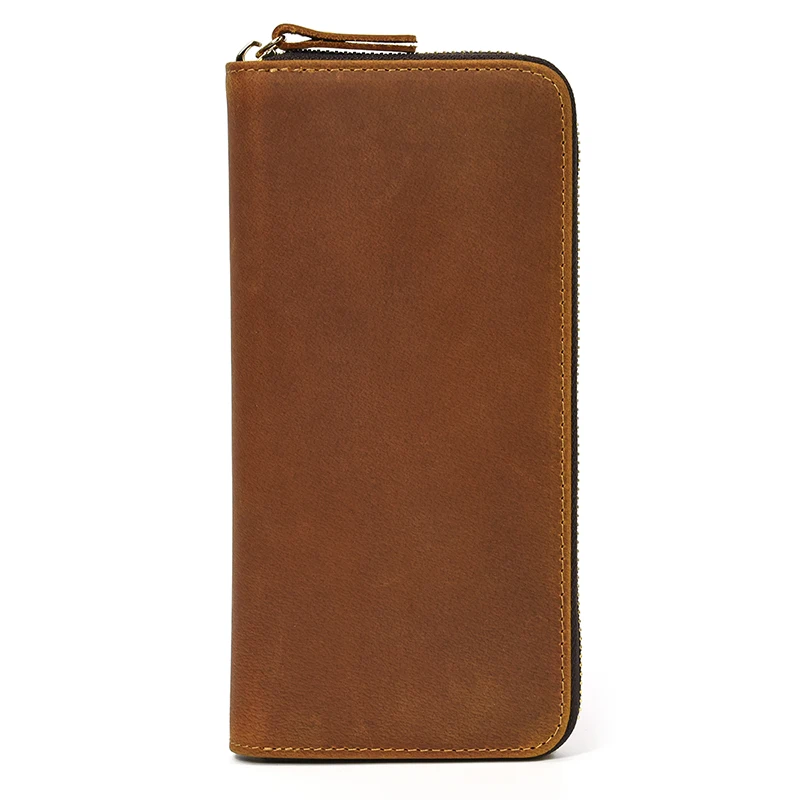 Luxury Double Zipper Women Men Long Wallet Vintage Leather Male Clutch Purse Man Phone Card Coin 100% Genuine Leather Men Wallet