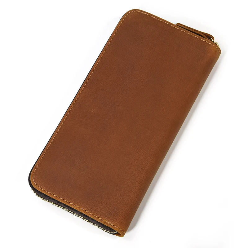 Luxury Double Zipper Women Men Long Wallet Vintage Leather Male Clutch Purse Man Phone Card Coin 100% Genuine Leather Men Wallet