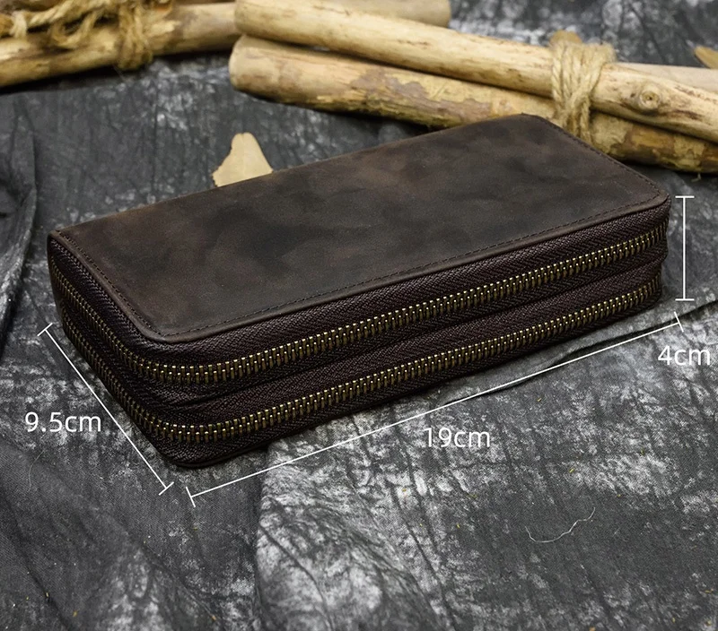 Luxury Double Zipper Women Men Long Wallet Vintage Leather Male Clutch Purse Man Phone Card Coin 100% Genuine Leather Men Wallet