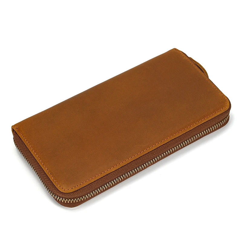 Luxury Double Zipper Women Men Long Wallet Vintage Leather Male Clutch Purse Man Phone Card Coin 100% Genuine Leather Men Wallet