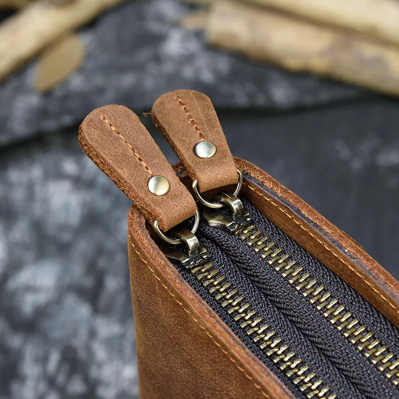 Luxury Double Zipper Women Men Long Wallet Vintage Leather Male Clutch Purse Man Phone Card Coin 100% Genuine Leather Men Wallet