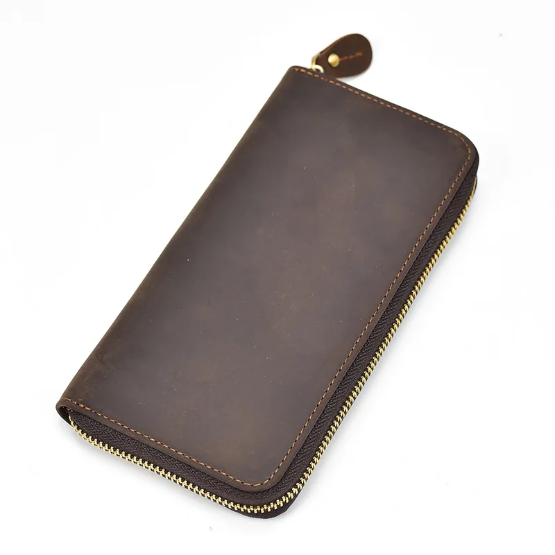 Luxury Double Zipper Women Men Long Wallet Vintage Leather Male Clutch Purse Man Phone Card Coin 100% Genuine Leather Men Wallet