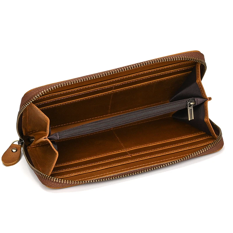Luxury Double Zipper Women Men Long Wallet Vintage Leather Male Clutch Purse Man Phone Card Coin 100% Genuine Leather Men Wallet