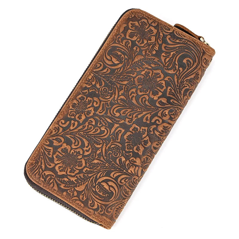 Luxury Double Zipper Women Men Long Wallet Vintage Leather Male Clutch Purse Man Phone Card Coin 100% Genuine Leather Men Wallet