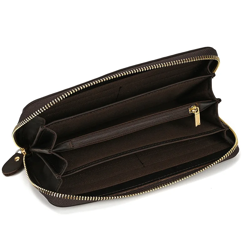 Luxury Double Zipper Women Men Long Wallet Vintage Leather Male Clutch Purse Man Phone Card Coin 100% Genuine Leather Men Wallet