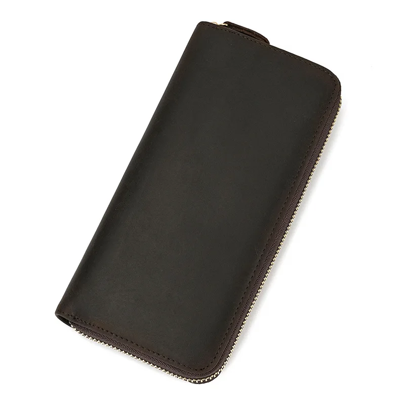 Luxury Double Zipper Women Men Long Wallet Vintage Leather Male Clutch Purse Man Phone Card Coin 100% Genuine Leather Men Wallet