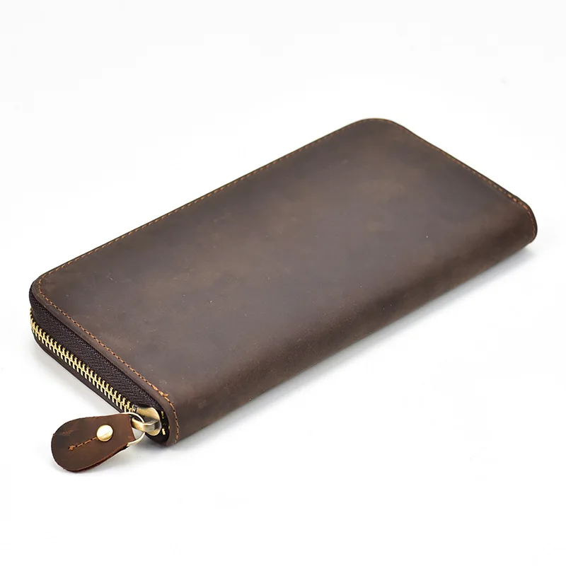 Luxury Double Zipper Women Men Long Wallet Vintage Leather Male Clutch Purse Man Phone Card Coin 100% Genuine Leather Men Wallet