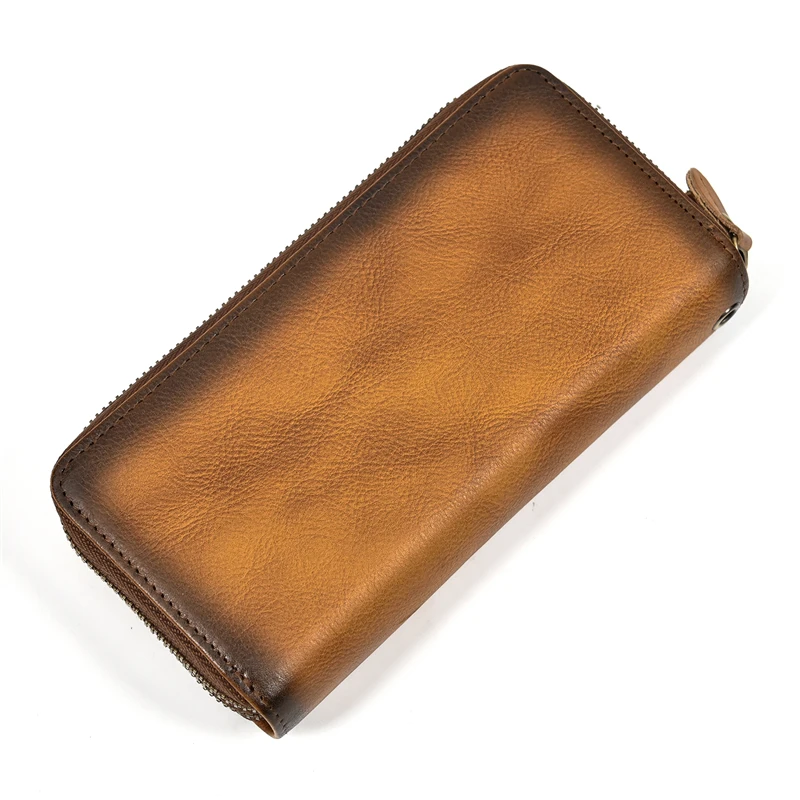 Luxury Double Zipper Women Men Long Wallet Vintage Leather Male Clutch Purse Man Phone Card Coin 100% Genuine Leather Men Wallet