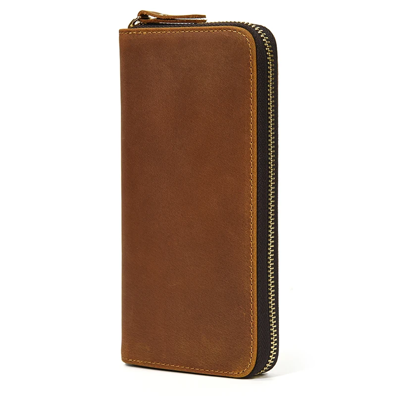 Luxury Double Zipper Women Men Long Wallet Vintage Leather Male Clutch Purse Man Phone Card Coin 100% Genuine Leather Men Wallet
