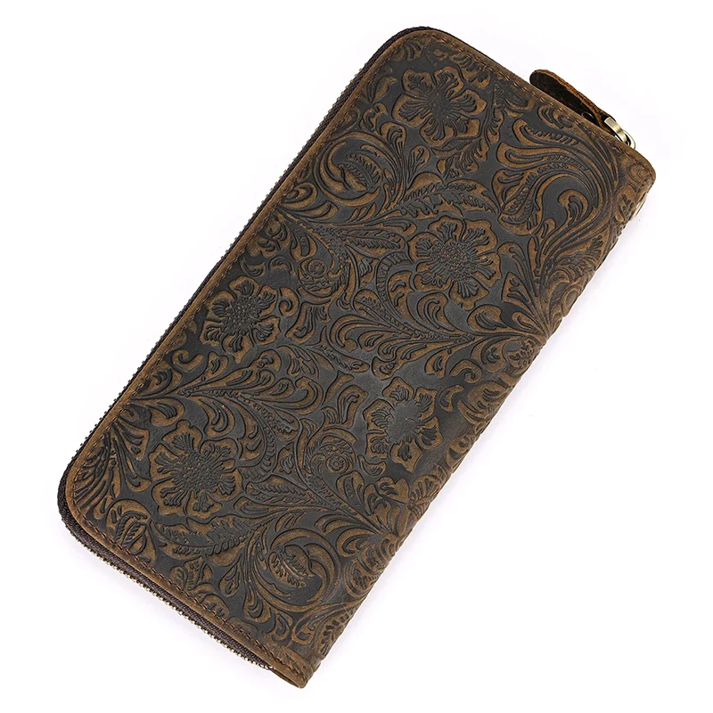 Luxury Double Zipper Women Men Long Wallet Vintage Leather Male Clutch Purse Man Phone Card Coin 100% Genuine Leather Men Wallet
