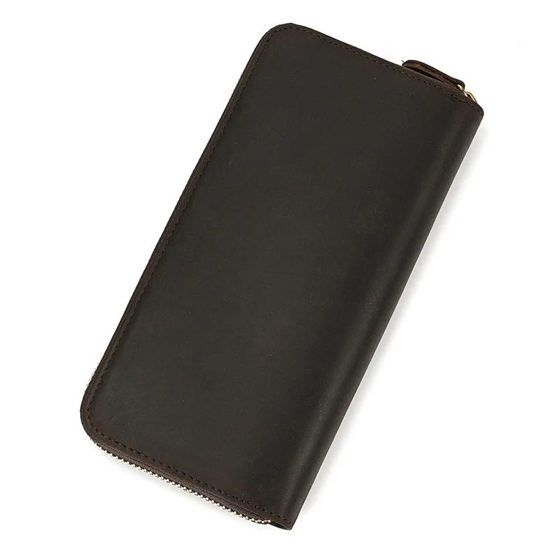 Luxury Double Zipper Women Men Long Wallet Vintage Leather Male Clutch Purse Man Phone Card Coin 100% Genuine Leather Men Wallet