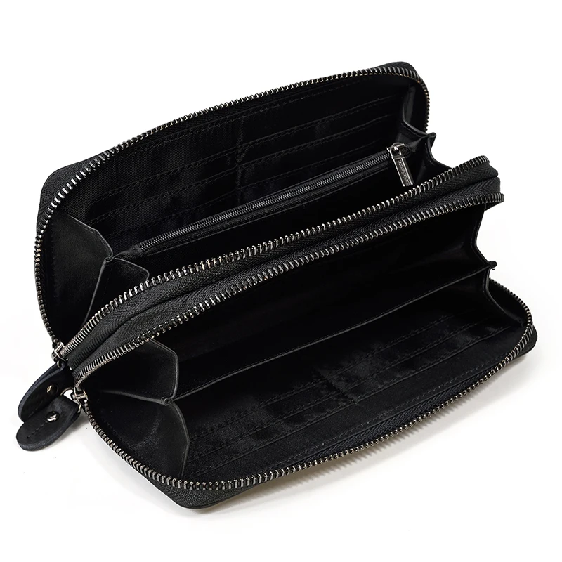 Luxury Double Zipper Women Men Long Wallet Vintage Leather Male Clutch Purse Man Phone Card Coin 100% Genuine Leather Men Wallet