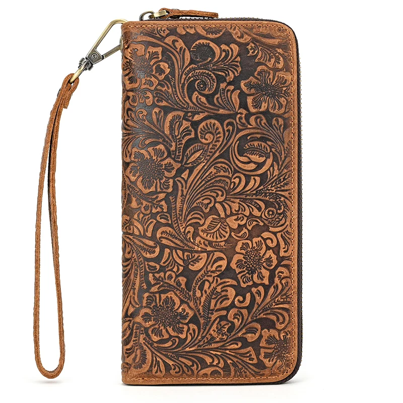 Luxury Double Zipper Women Men Long Wallet Vintage Leather Male Clutch Purse Man Phone Card Coin 100% Genuine Leather Men Wallet