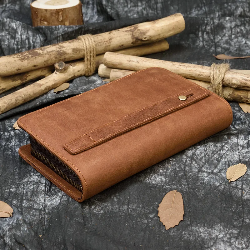 Luxury Double Zipper Women Men Long Wallet Vintage Leather Male Clutch Purse Man Phone Card Coin 100% Genuine Leather Men Wallet