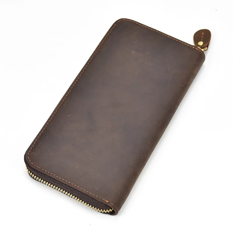 Luxury Double Zipper Women Men Long Wallet Vintage Leather Male Clutch Purse Man Phone Card Coin 100% Genuine Leather Men Wallet