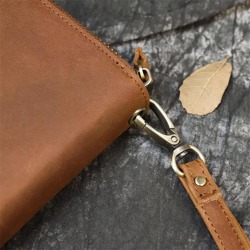 Luxury Double Zipper Women Men Long Wallet Vintage Leather Male Clutch Purse Man Phone Card Coin 100% Genuine Leather Men Wallet