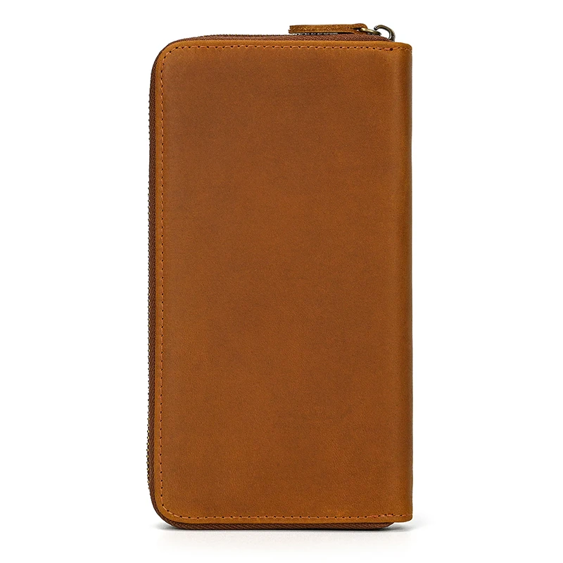 Luxury Double Zipper Women Men Long Wallet Vintage Leather Male Clutch Purse Man Phone Card Coin 100% Genuine Leather Men Wallet