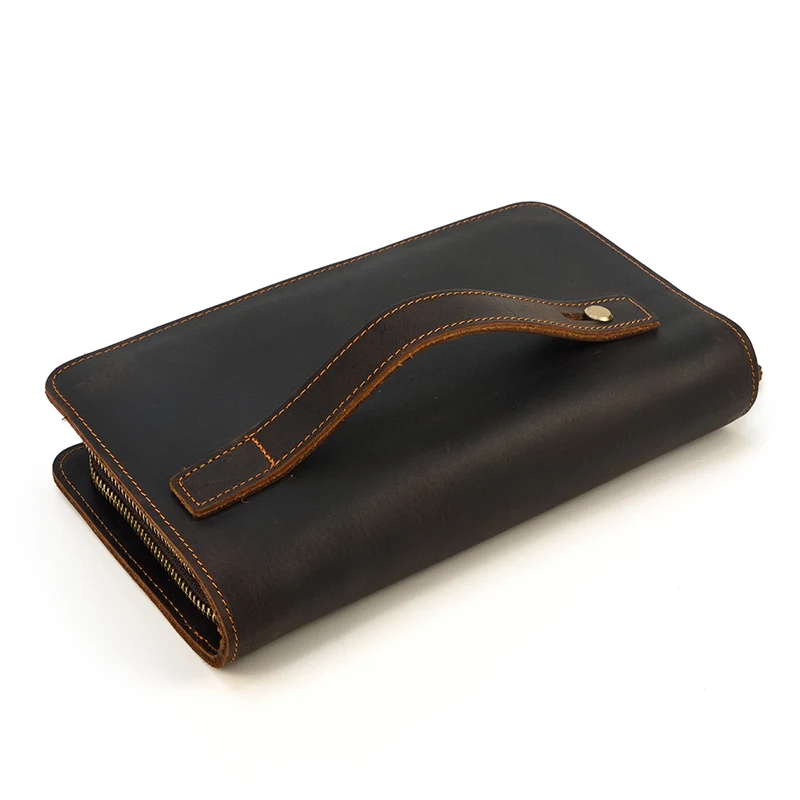 Luxury Double Zipper Women Men Long Wallet Vintage Leather Male Clutch Purse Man Phone Card Coin 100% Genuine Leather Men Wallet