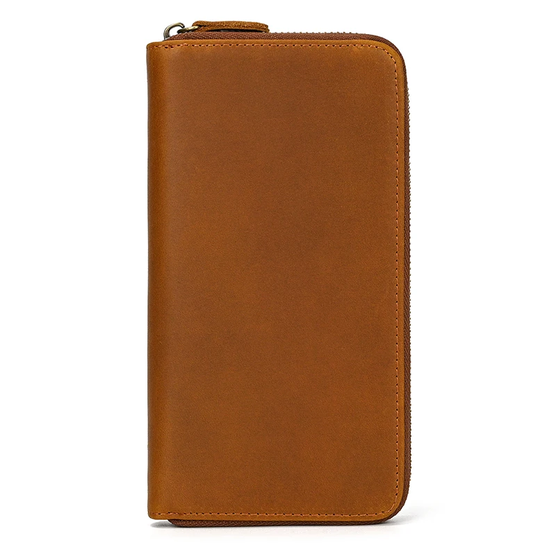 Luxury Double Zipper Women Men Long Wallet Vintage Leather Male Clutch Purse Man Phone Card Coin 100% Genuine Leather Men Wallet