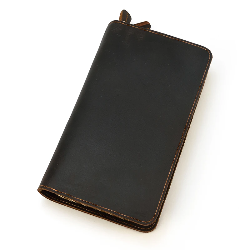 Luxury Double Zipper Women Men Long Wallet Vintage Leather Male Clutch Purse Man Phone Card Coin 100% Genuine Leather Men Wallet