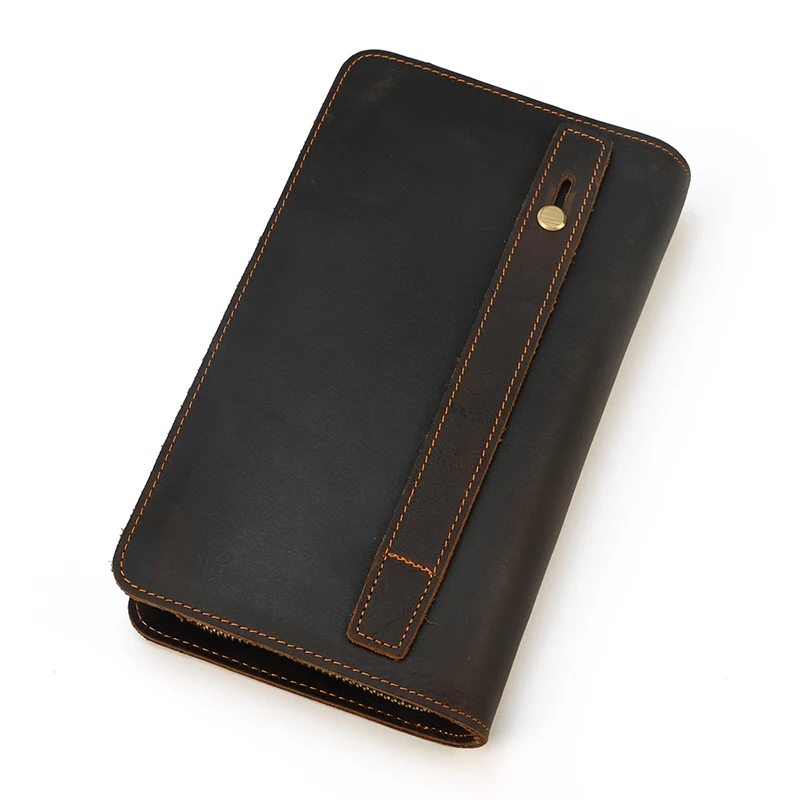 Luxury Double Zipper Women Men Long Wallet Vintage Leather Male Clutch Purse Man Phone Card Coin 100% Genuine Leather Men Wallet
