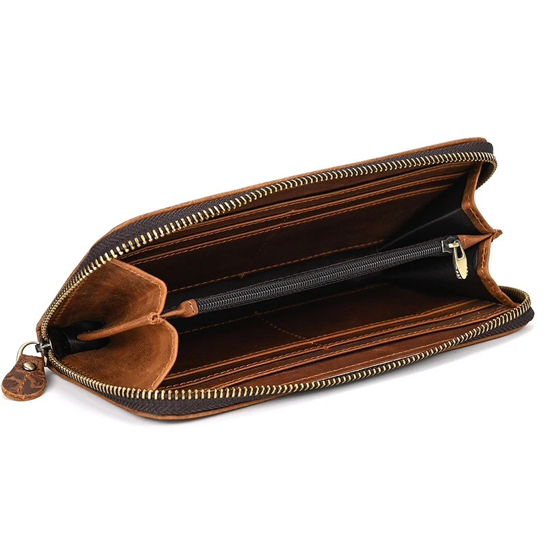 Luxury Double Zipper Women Men Long Wallet Vintage Leather Male Clutch Purse Man Phone Card Coin 100% Genuine Leather Men Wallet