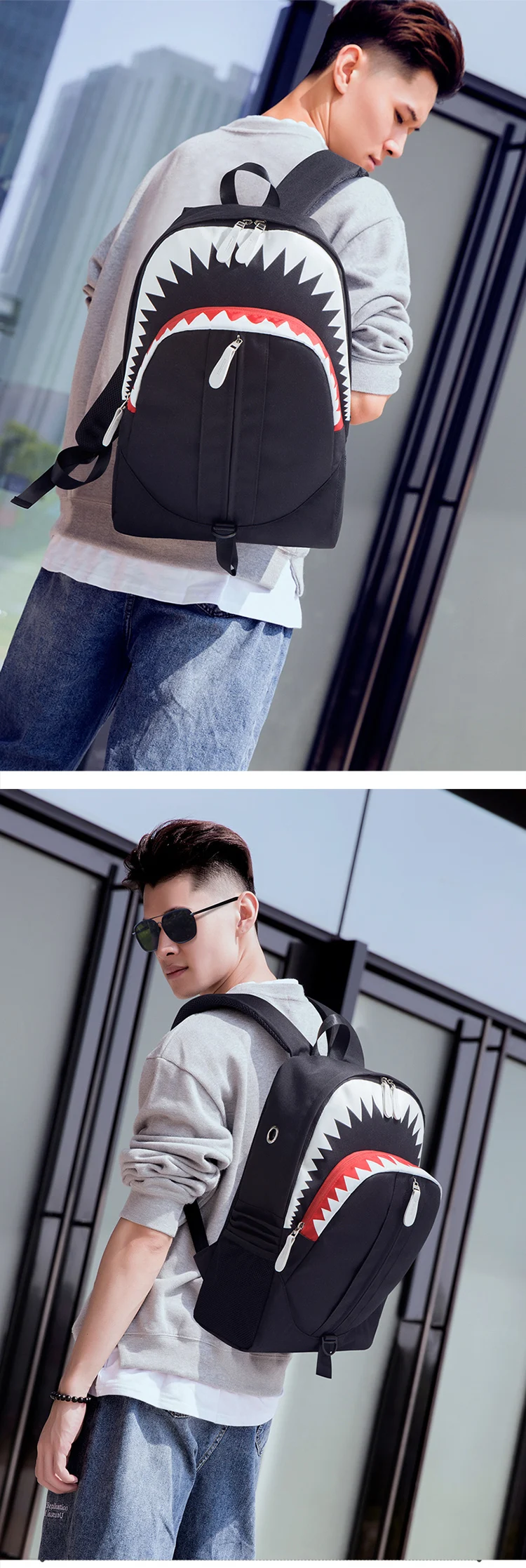 Fashion Backpack USB Charging Night Luminous Shark Laptop Backpack Students Chest Bag Teenagers School Bags Travel Bag
