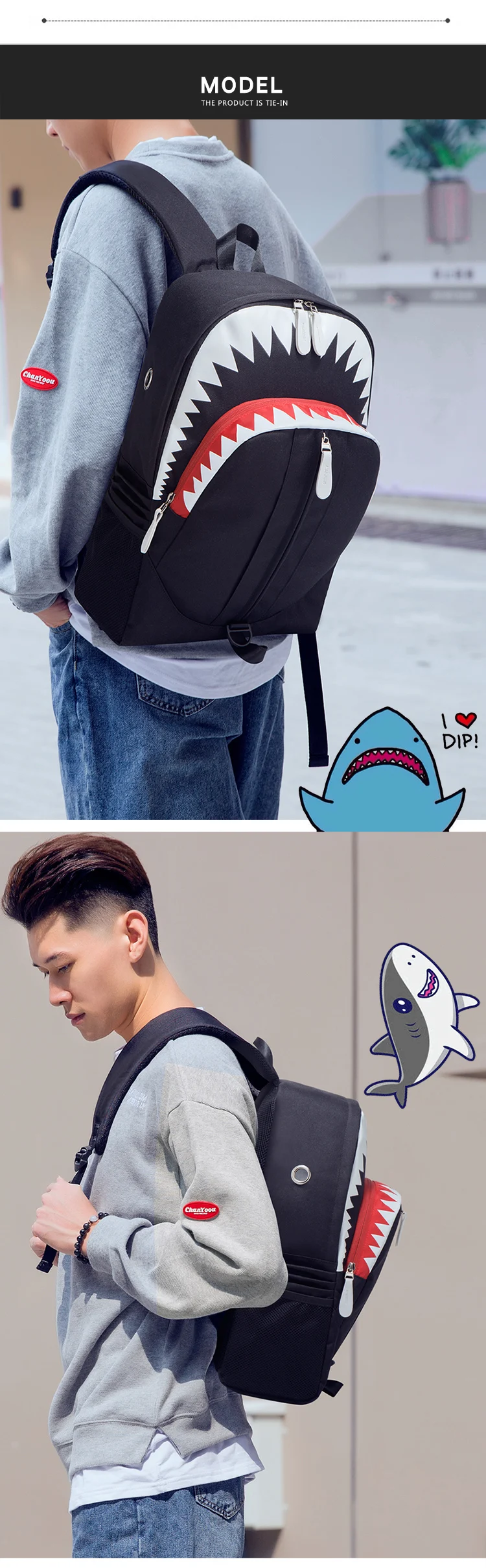 Fashion Backpack USB Charging Night Luminous Shark Laptop Backpack Students Chest Bag Teenagers School Bags Travel Bag