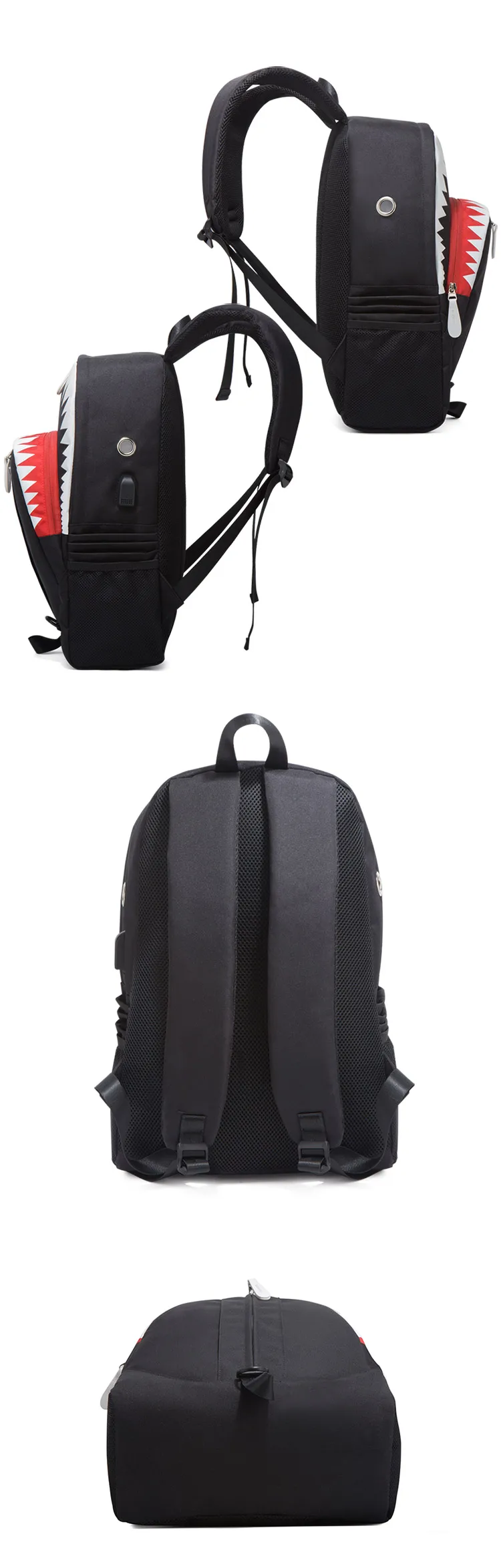 Fashion Backpack USB Charging Night Luminous Shark Laptop Backpack Students Chest Bag Teenagers School Bags Travel Bag