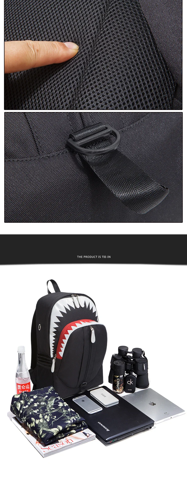 Fashion Backpack USB Charging Night Luminous Shark Laptop Backpack Students Chest Bag Teenagers School Bags Travel Bag