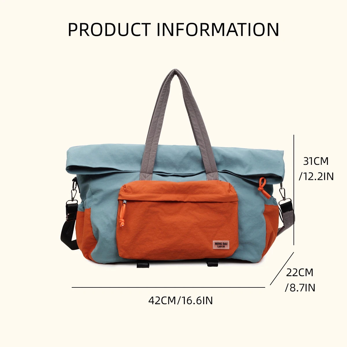Foldable Lightweight Luggage Bag for Women, Large Capacity Expandable Crossbody Gym Bag, Portable Short-Distance Travel Bag, Men's Shoulder Bag for Hiking and Camping