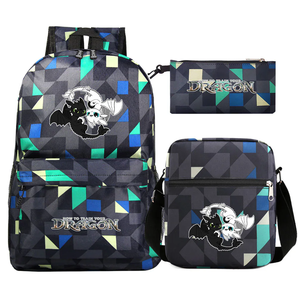 Toothless Dragon Night Fury Backpack Schoolbag Shoulder Bag Pencil Case Set for Kids Students