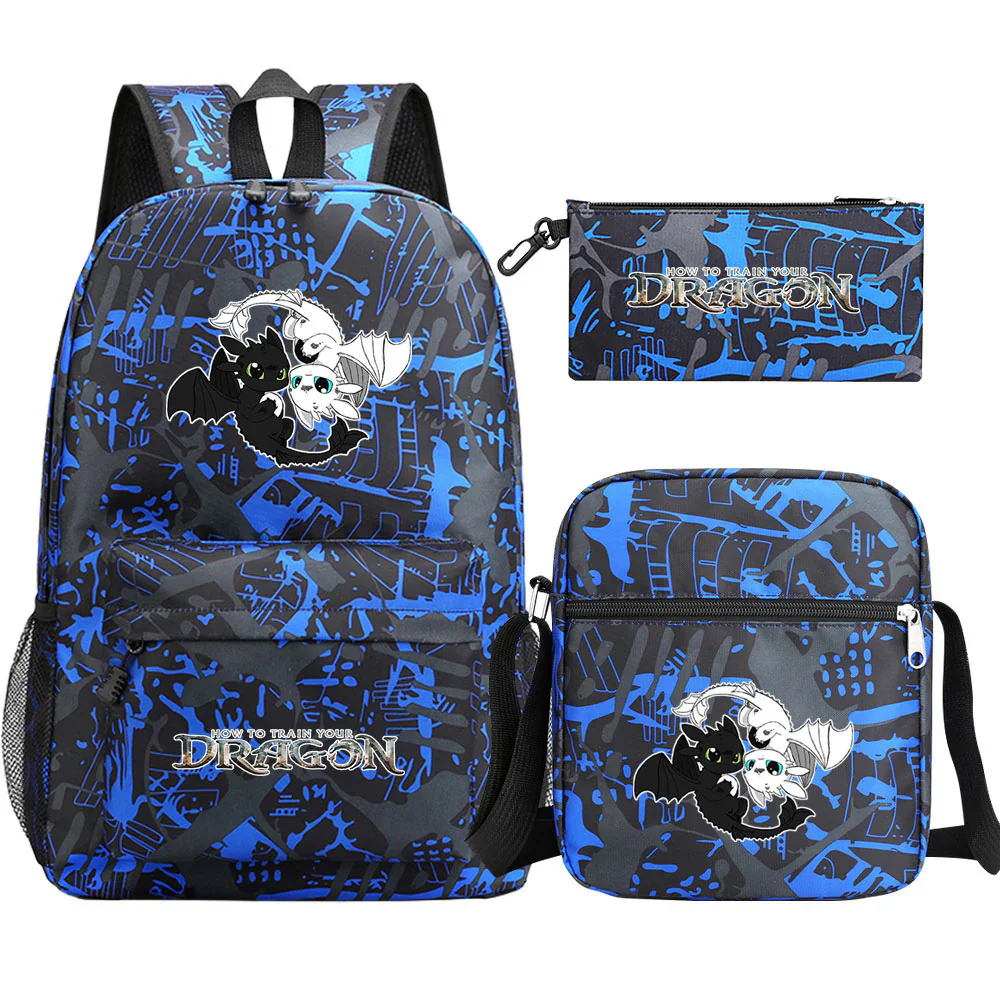 Toothless Dragon Night Fury Backpack Schoolbag Shoulder Bag Pencil Case Set for Kids Students