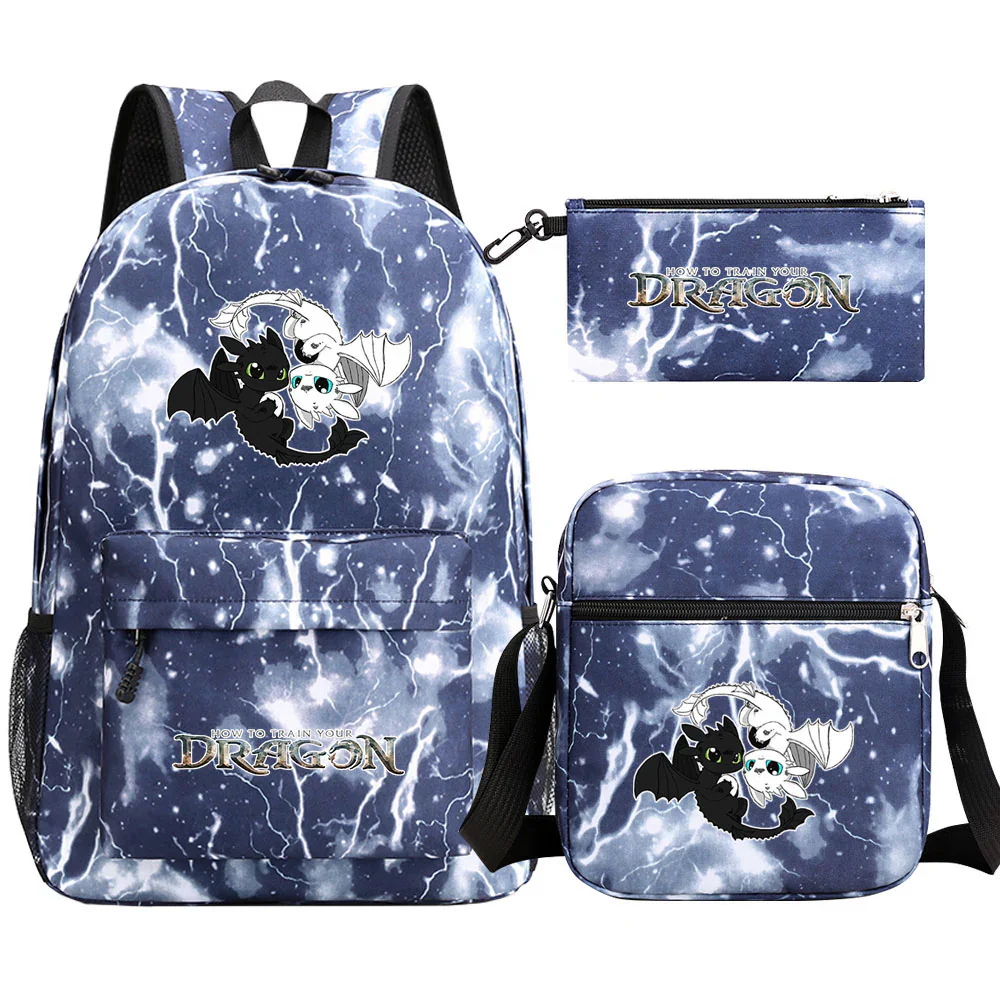 Toothless Dragon Night Fury Backpack Schoolbag Shoulder Bag Pencil Case Set for Kids Students