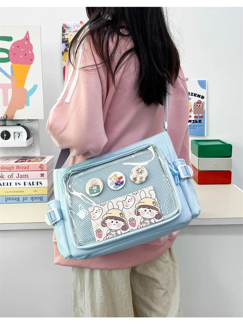 Preppy Style Candy Colour Cute Shoulder Bag Anime Expo Transparent Badge Display Messenger Bag Women Doll Itabag Crossbody Bag