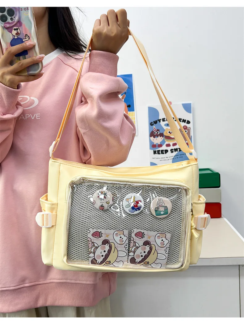 Preppy Style Candy Colour Cute Shoulder Bag Anime Expo Transparent Badge Display Messenger Bag Women Doll Itabag Crossbody Bag