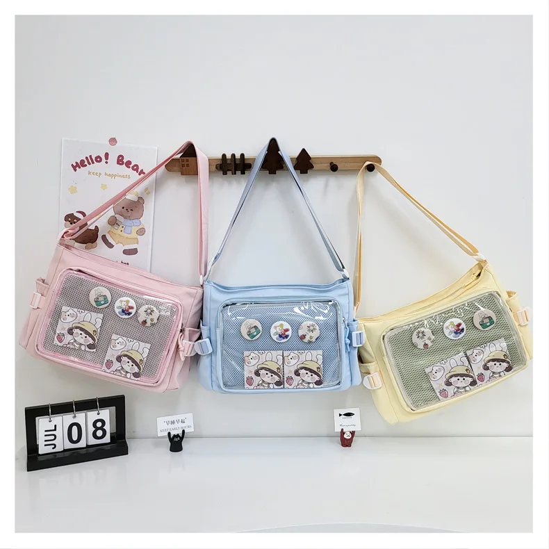 Preppy Style Candy Colour Cute Shoulder Bag Anime Expo Transparent Badge Display Messenger Bag Women Doll Itabag Crossbody Bag