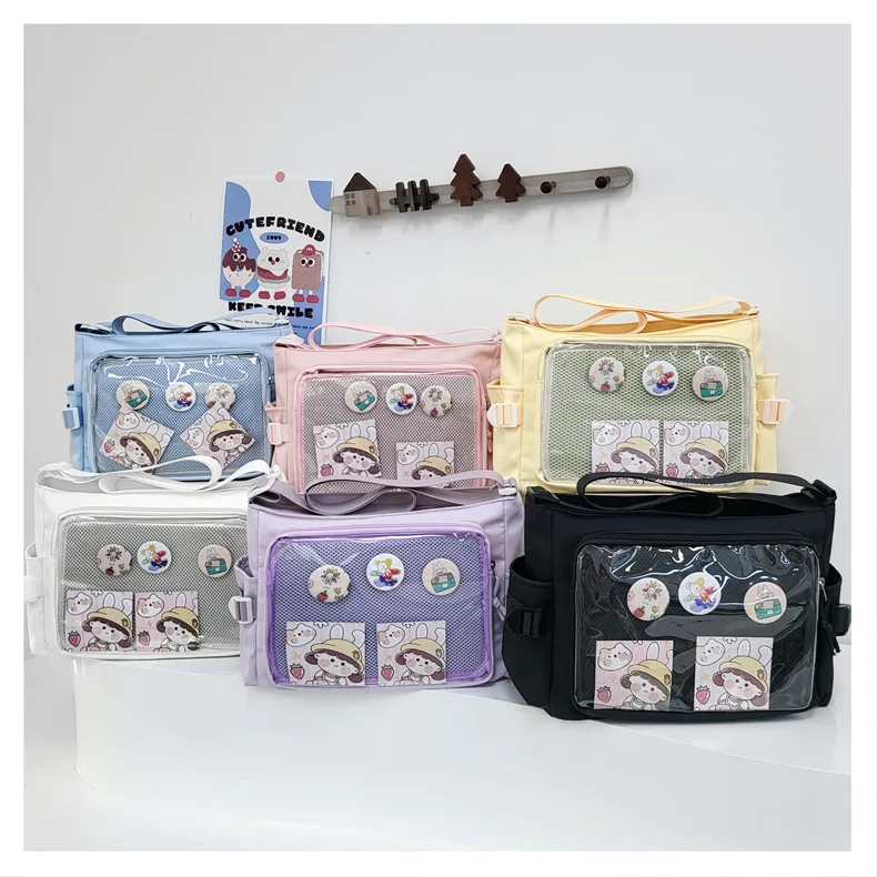 Preppy Style Candy Colour Cute Shoulder Bag Anime Expo Transparent Badge Display Messenger Bag Women Doll Itabag Crossbody Bag