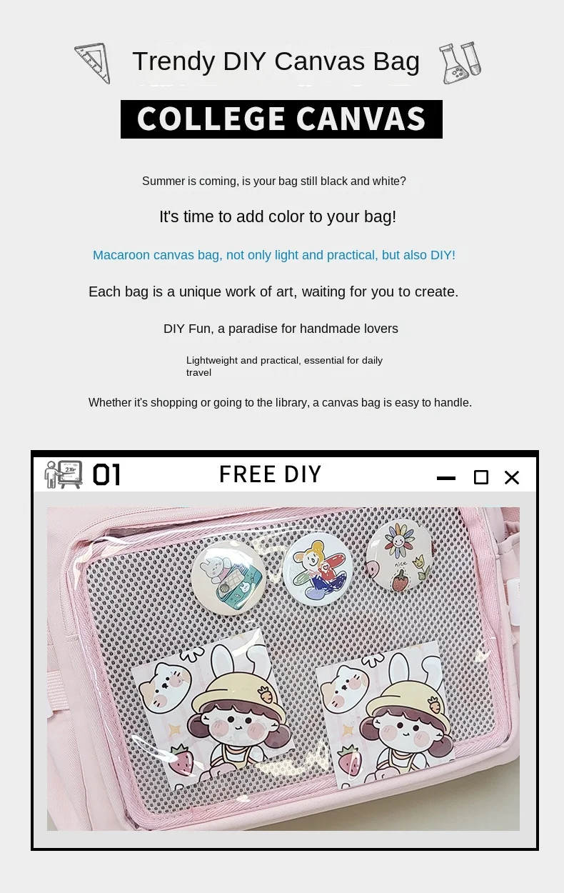Preppy Style Candy Colour Cute Shoulder Bag Anime Expo Transparent Badge Display Messenger Bag Women Doll Itabag Crossbody Bag