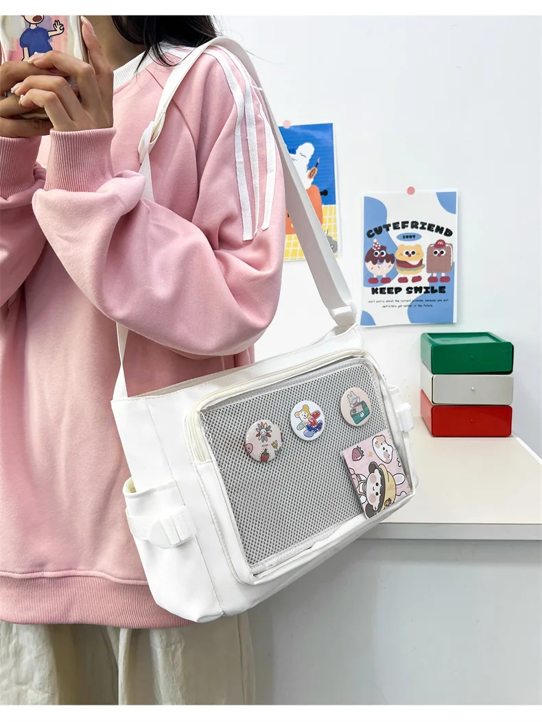 Preppy Style Candy Colour Cute Shoulder Bag Anime Expo Transparent Badge Display Messenger Bag Women Doll Itabag Crossbody Bag