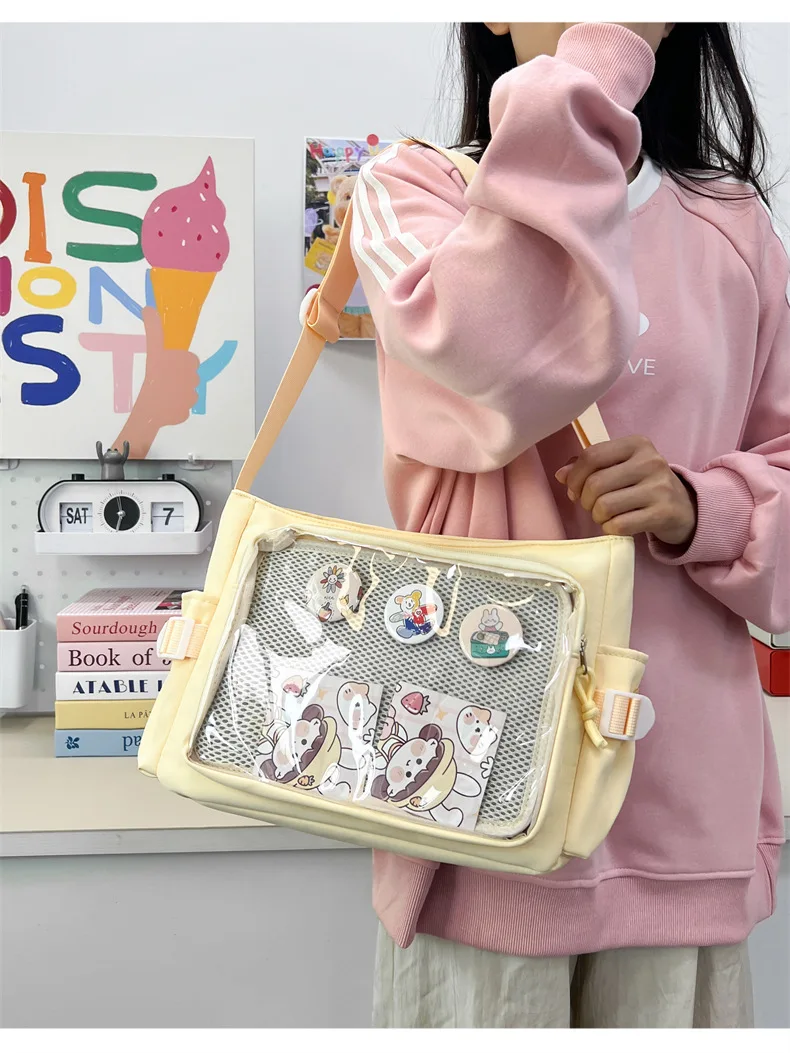 Preppy Style Candy Colour Cute Shoulder Bag Anime Expo Transparent Badge Display Messenger Bag Women Doll Itabag Crossbody Bag