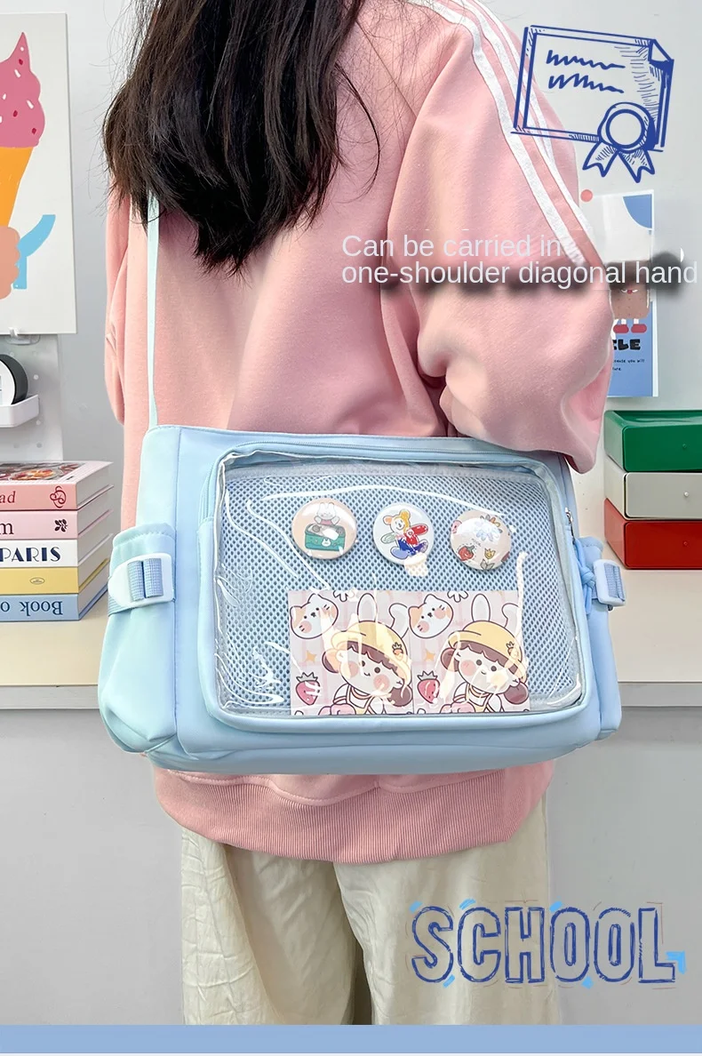 Preppy Style Candy Colour Cute Shoulder Bag Anime Expo Transparent Badge Display Messenger Bag Women Doll Itabag Crossbody Bag