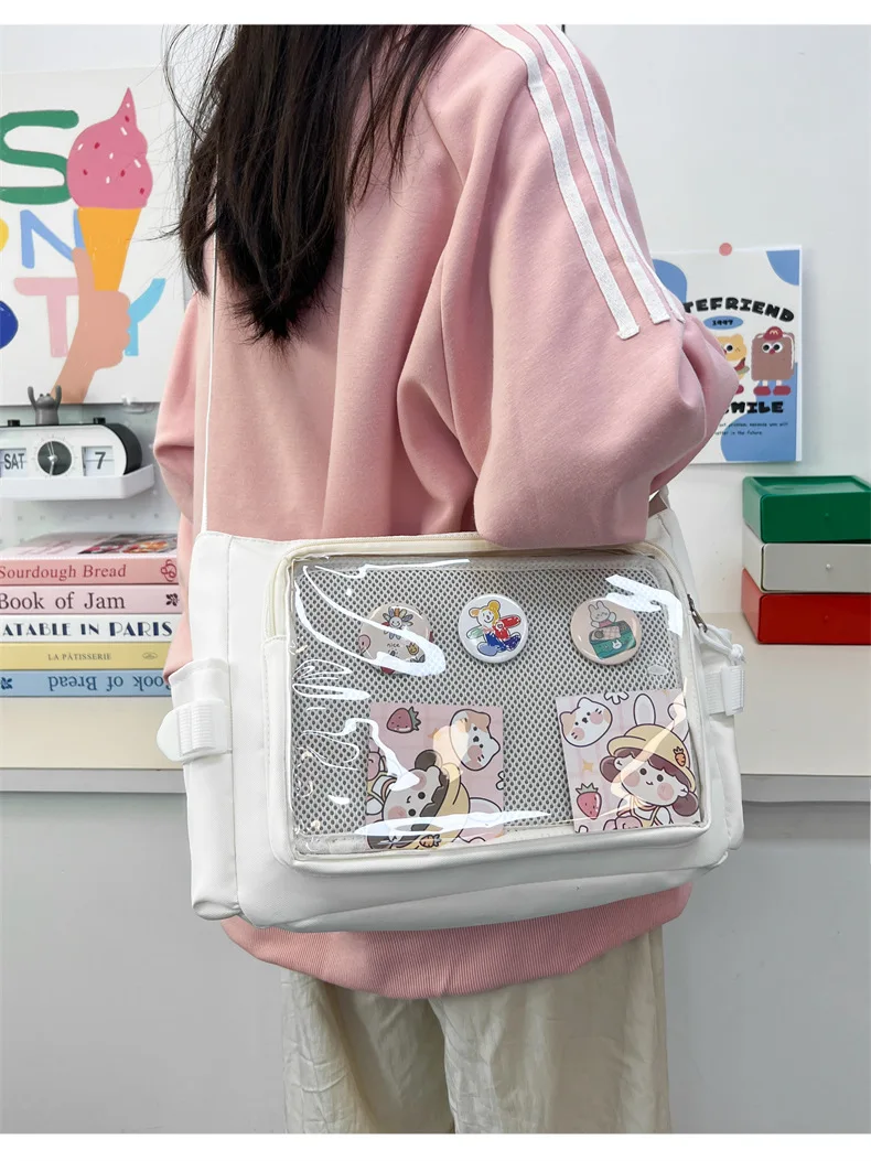 Preppy Style Candy Colour Cute Shoulder Bag Anime Expo Transparent Badge Display Messenger Bag Women Doll Itabag Crossbody Bag