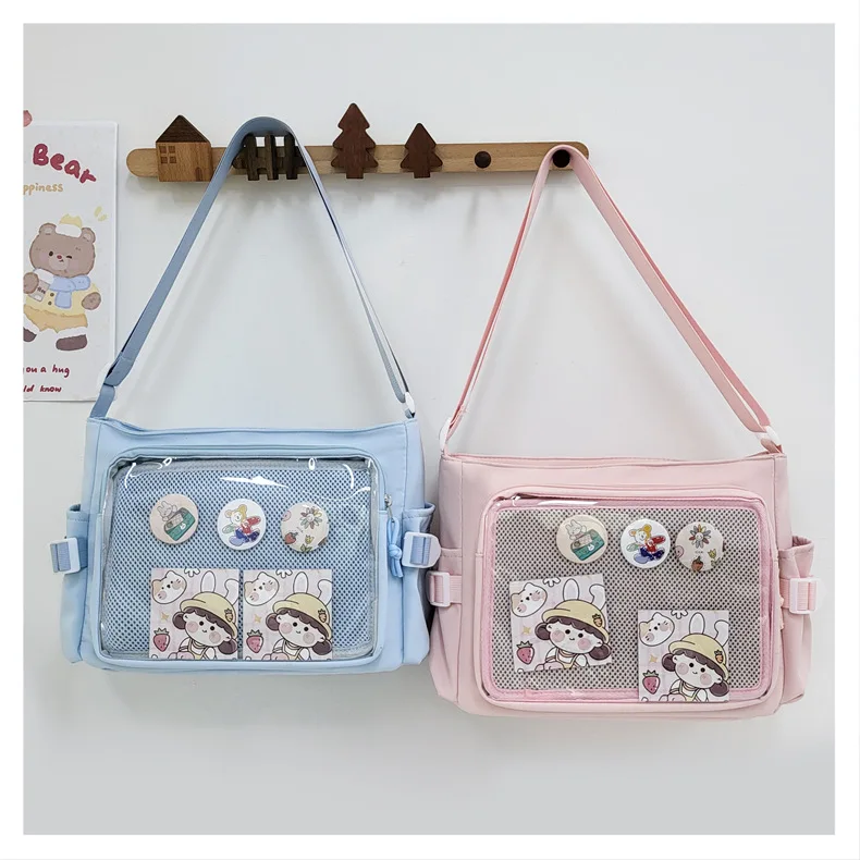 Preppy Style Candy Colour Cute Shoulder Bag Anime Expo Transparent Badge Display Messenger Bag Women Doll Itabag Crossbody Bag