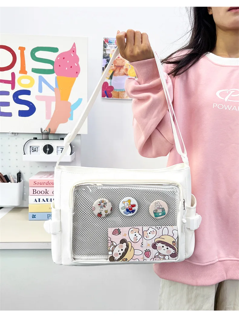 Preppy Style Candy Colour Cute Shoulder Bag Anime Expo Transparent Badge Display Messenger Bag Women Doll Itabag Crossbody Bag