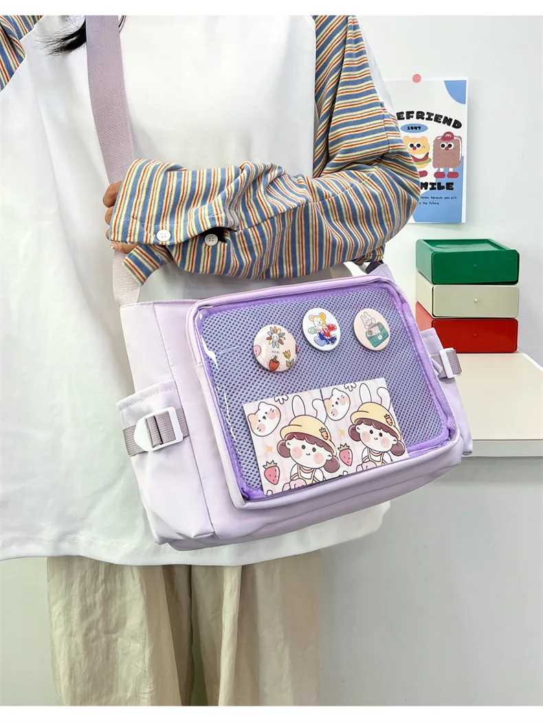 Preppy Style Candy Colour Cute Shoulder Bag Anime Expo Transparent Badge Display Messenger Bag Women Doll Itabag Crossbody Bag